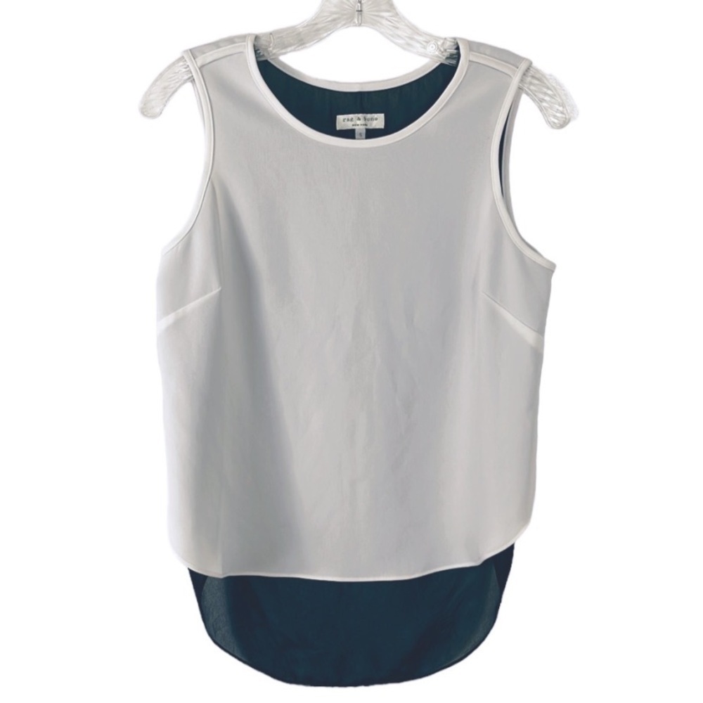 Rag & Bone Sheer Sleeveless Blouse Women's S Off White Black High Side Slits